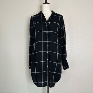 H&M Black White Windowpane Plaid Button Down Long Sleeves Dress, Size 4